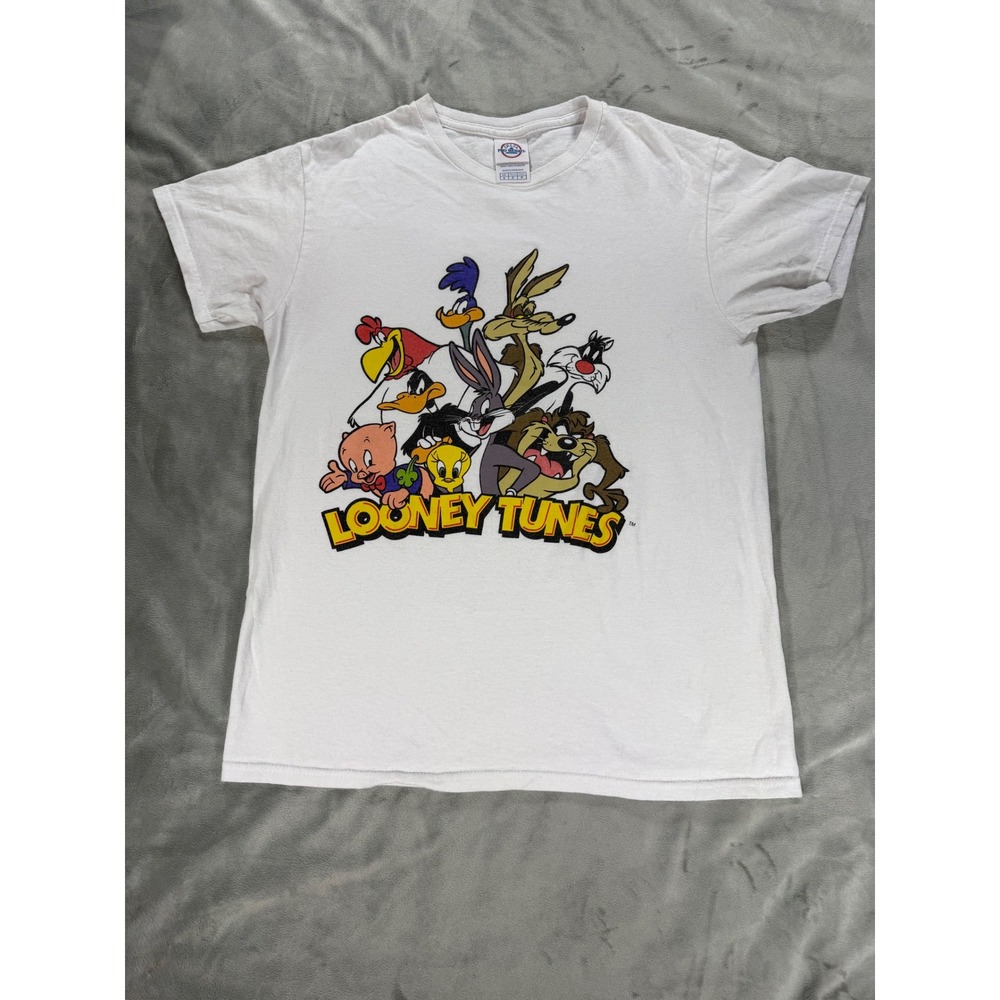 Y2K Looney Tunes Bugs Bunny Tweety Graphic Delta Pro Weight T-Shirt White Small